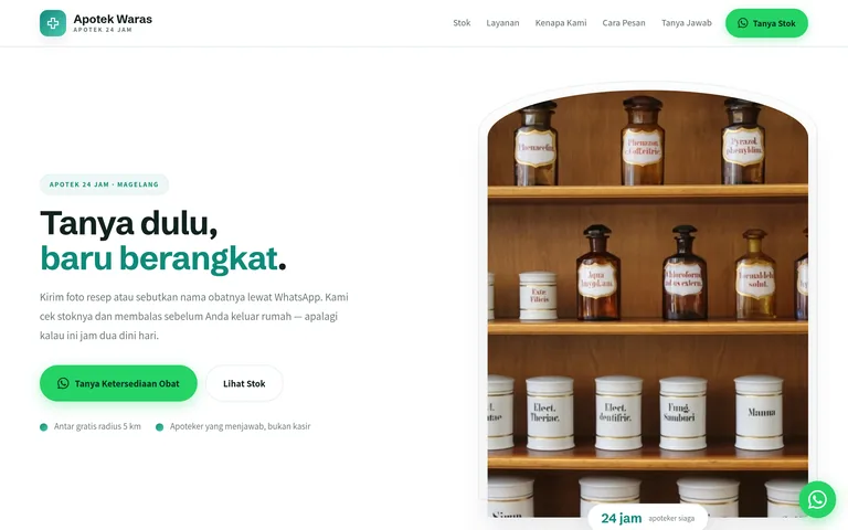 Pratinjau landing page apotek buatan PorsLabs
