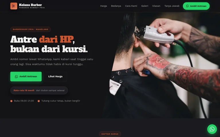Pratinjau landing page barbershop buatan PorsLabs