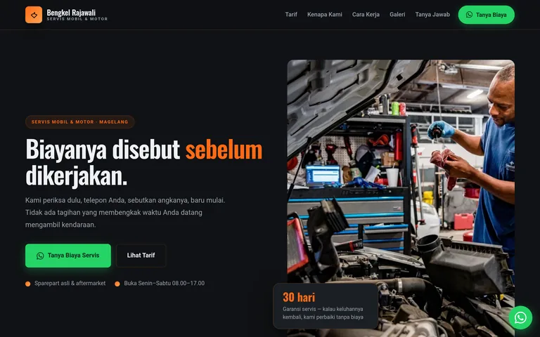 Pratinjau landing page bengkel motor buatan PorsLabs