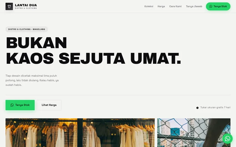 Pratinjau landing page distro dan clothing lokal buatan PorsLabs