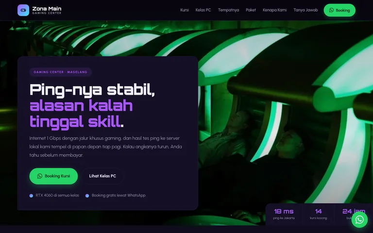Pratinjau landing page gaming center buatan PorsLabs