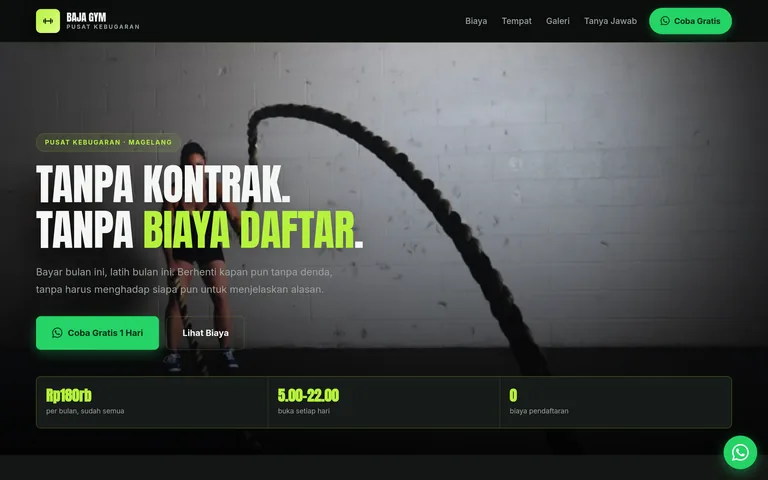 Pratinjau landing page gym dan pusat kebugaran buatan PorsLabs