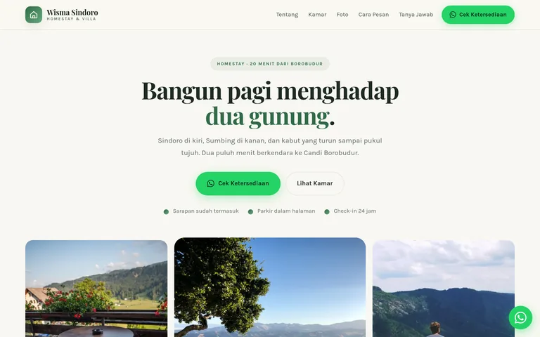 Pratinjau landing page homestay & villa buatan PorsLabs