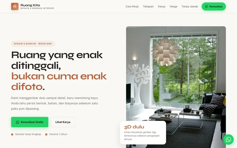 Pratinjau landing page desain interior buatan PorsLabs
