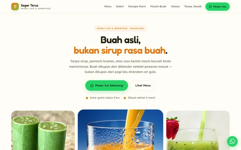 Pratinjau landing page kedai jus dan smoothie buatan PorsLabs