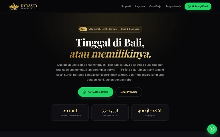 Situs Dynasty Real Estate Bali, dibuat oleh PorsLabs
