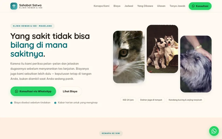 Pratinjau landing page klinik hewan buatan PorsLabs