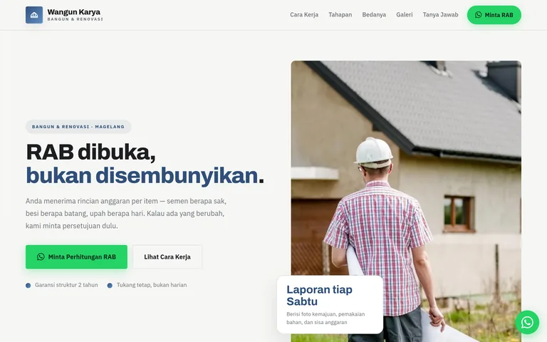 Pratinjau landing page kontraktor bangun rumah buatan PorsLabs