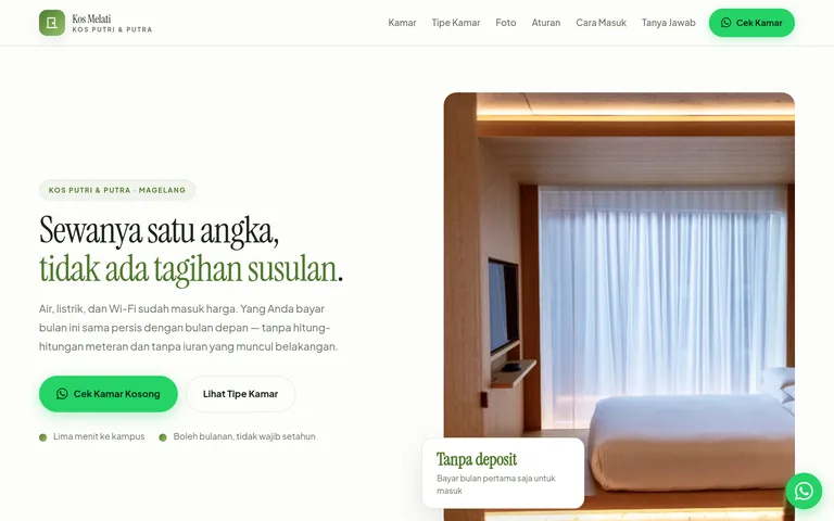 Pratinjau landing page kos dan kontrakan buatan PorsLabs