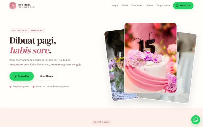 Pratinjau landing page toko kue buatan PorsLabs