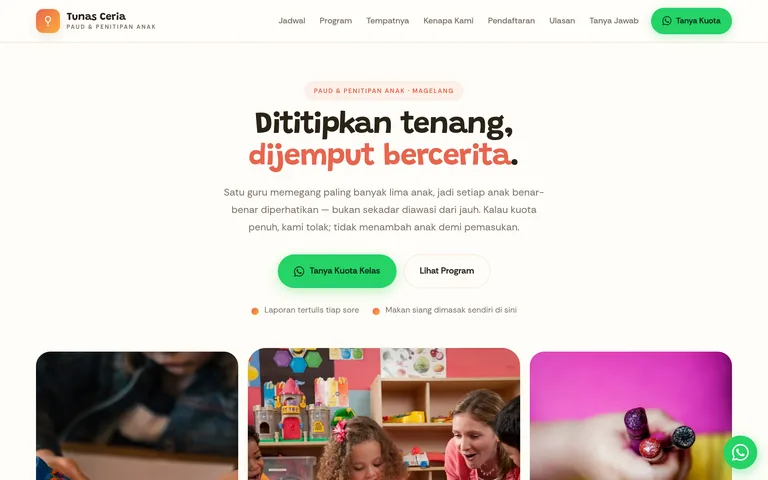 Pratinjau landing page PAUD dan penitipan anak buatan PorsLabs