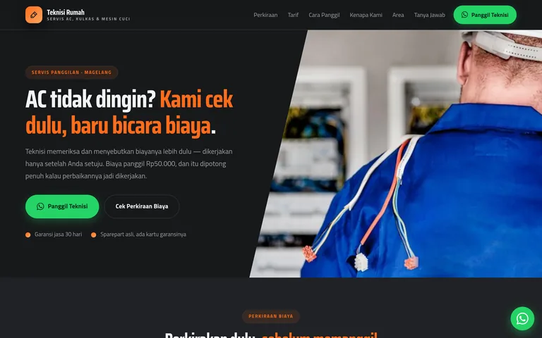 Pratinjau landing page jasa perbaikan buatan PorsLabs