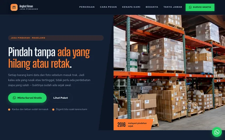 Pratinjau landing page jasa pindahan buatan PorsLabs