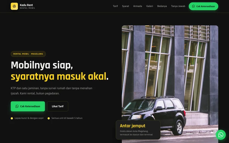 Pratinjau landing page rental mobil buatan PorsLabs