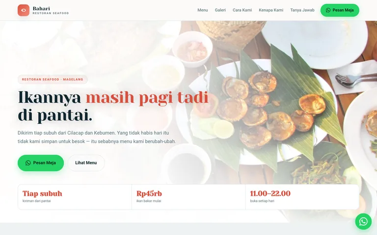 Pratinjau landing page rumah makan seafood buatan PorsLabs