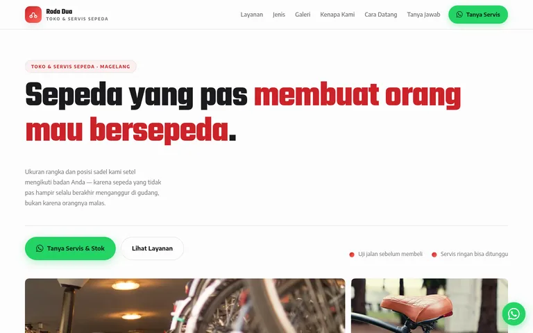 Pratinjau landing page toko dan servis sepeda buatan PorsLabs