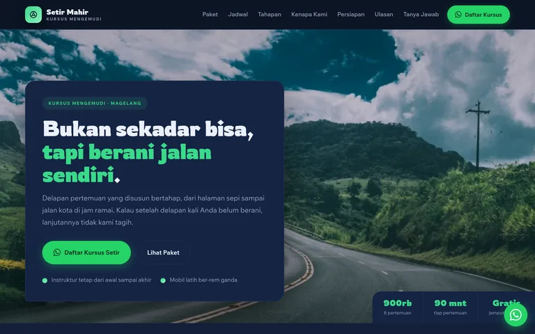 Pratinjau landing page kursus mengemudi buatan PorsLabs