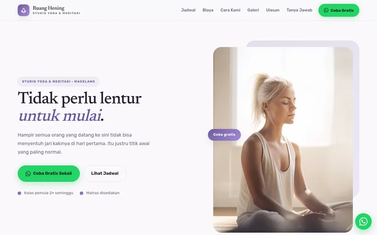Pratinjau landing page studio yoga buatan PorsLabs